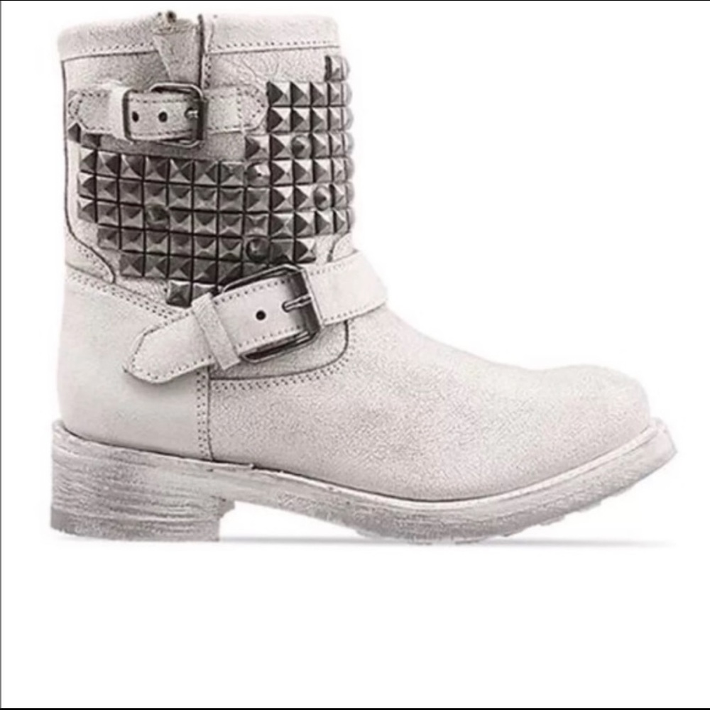 ASH Titan White Leather Studded Boots